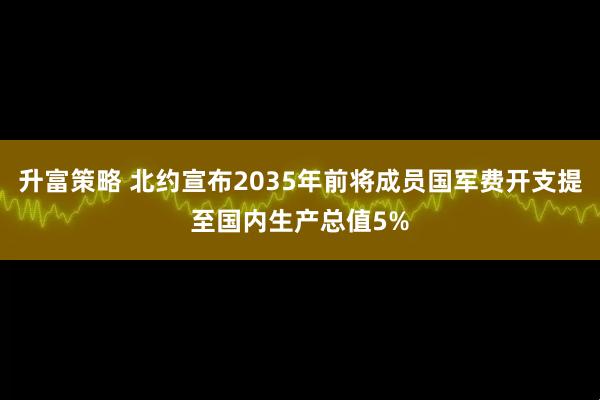 升富策略 北约宣布2035年前将成员国军费开支提至国内生产总值5%