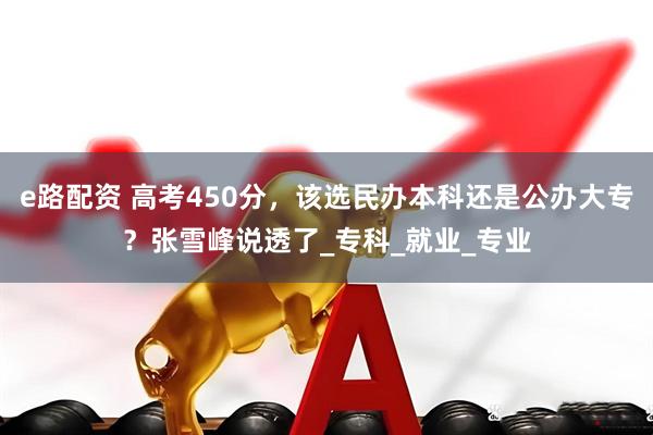 e路配资 高考450分，该选民办本科还是公办大专？张雪峰说透了_专科_就业_专业